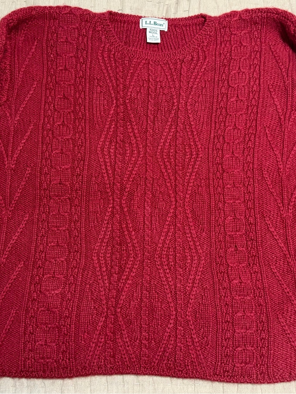 L.L. Bean Women’s Red Cable-Knit Wool Crewneck Sweater Vintage